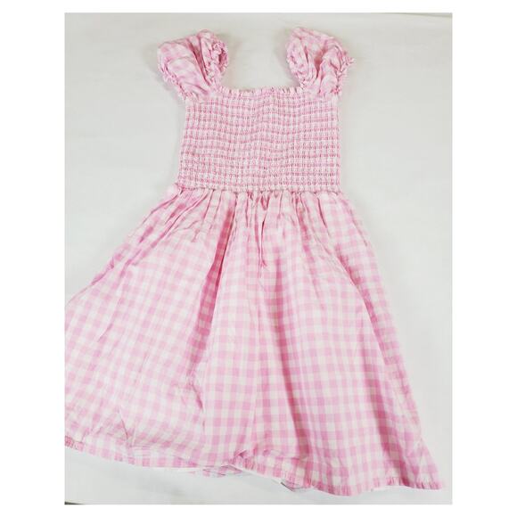 Janie and Jack Girls 12 Gingham Dress Pink White Smocked Puff Sleeve Preppy - Picture 6 of 9